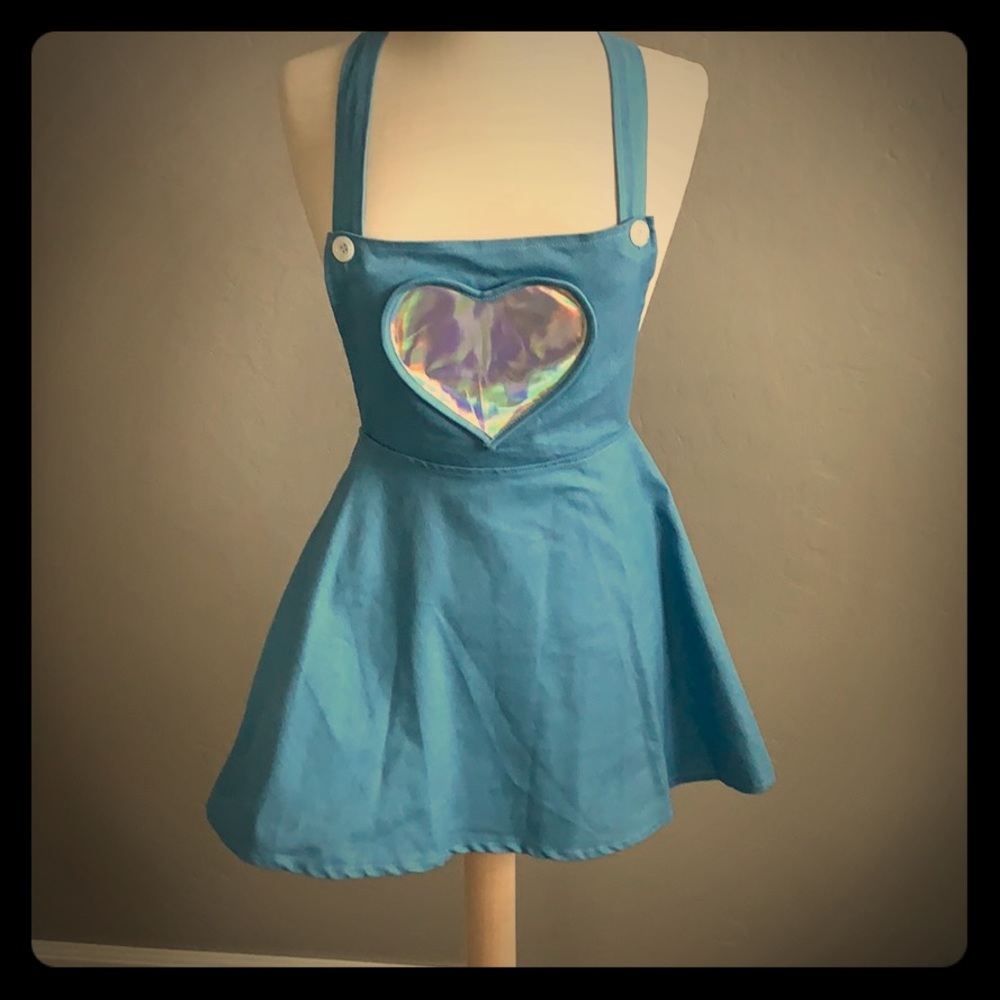 Baby blue with heart overall dress